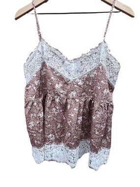 Bloomfield Babydoll Cami Top Med Brown Cream Lace Trim Romantic Cottagecore